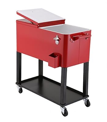 UPHA 80 Quart Rolling Ice Chest Portable Patio Party Bar Drink Entertaining Outdoor Cooler Cart on Wheels