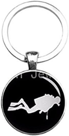Vintage scuba diver key chain Sharks & Scuba Divers keychain frogman diving key ring