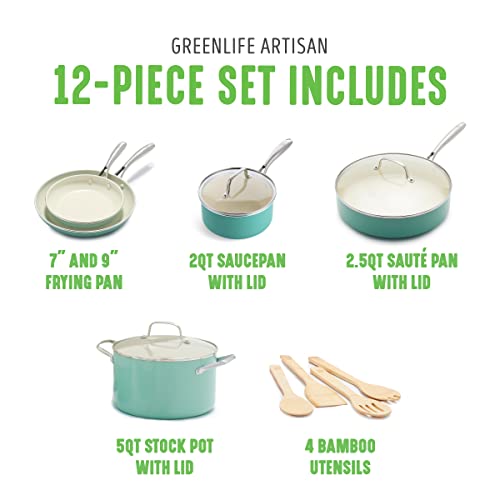 GreenLife Artisan Healthy Ceramic Nonstick, 12 Piece Cookware Pots and