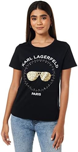 Karl Lagerfeld Paris Women's Short Sleeve Sequin Sunglass Tee
