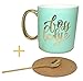 Boss Lady Coffee Mug, Includes Gold Luxury Spoon, Cork Coaster and Beautiful Box, Mint and Gold Larger Coffee Cup, Motivational Gift for Women, Gold Handle and Design,16 Ounces Ceramic Hand Lettered