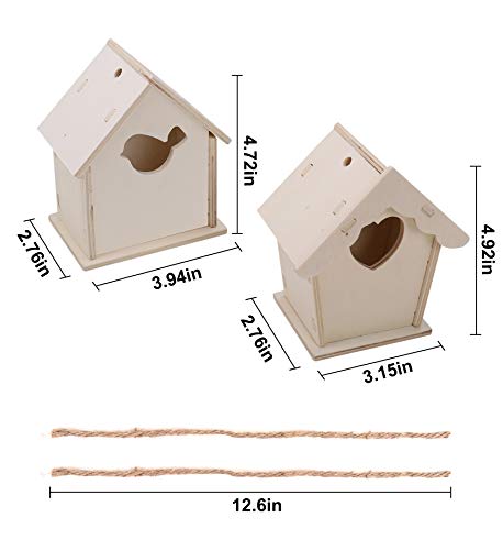 2 Pack Wooden DIY Bird House Kits for Kids, Crafts Wood Arts for Boys Girls Ages 3-8, Unfinished Bird House for Kids to Build and Paint(12 Paints+ 2 Brushes)