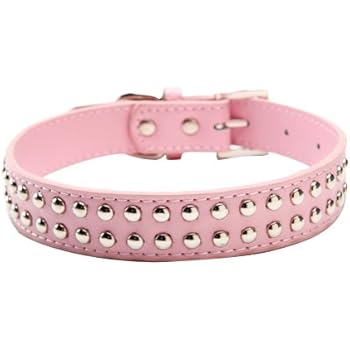 BINGPET BA2006 Real Split Leather Studded Pet Dog Collar Pink