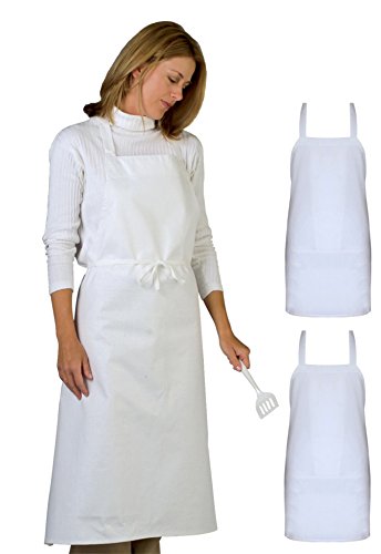 Professional Bib Aprons, Durable 100% Spun Poly, Commercial Restaurant, Kitchen Apron, set of 2, (White)