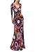 Vivicastle Women's Printed V-Neck 3/4 Sleeve Faux Wrap Waist Tie Long Maxi Dress (Large, H41, Magenta)