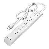 Power Strip RAVPower 6-Outlet Office Home Surge Protector with 2 iSmart USB Ports, ETL Listed Power Plug 880 Joule with 5 ft Long Power Cord and Bottom Wall Mounting Ports (White)