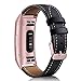 Mornex Leather Band Compatible with Charge 3 and Charge 4, Metal Pink Connectors and Black Leather