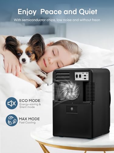 FOHERE 2-in-1 Mini Fridge, 15L Fridge for Room with Cooling and Heating Function, DC/AC for Cars, Offices and Dorm, Eco Low Noise Mode, for Cosmetics and Drinks, Black