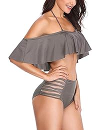 Trajes de baño Memory Baby de dos piezas con volantes y hombros descubiertos, con parte inferior de cintura alta.