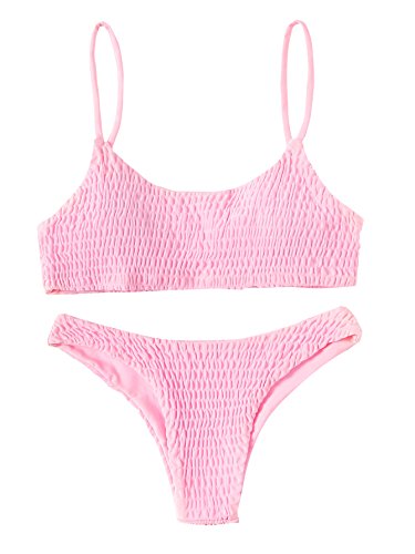 SOLYHUX Women's Two Piece Shirred Bikini Set Pink S
