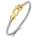 COOLSTEELANDBEYOND Stainless Steel Twisted Cable Anchor Shackles Bangle Bracelet for Men Women, Silver Gold Two-Tone