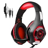 PS4 Headset |Playstation 4 Gaming Headset Mfeel PS4 Gaming Headset| Gaming Headset|Xbox One Headset Gaming Headphones with Microphone Volume Control LED Lights for PC, Laptop,Phone(Red)