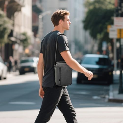 Umhängetasche Herren Klein Messenger Bag mit Reißverschluss und 4 Taschen, Wasserdicht Klein Crossbody Bag Herren Sling Bags mit Verstellbarem Schultergurt für Arbeitsreisen (Grau)