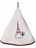 Torchons & Bouchons, Dubout, Les Chats au Tour Eiffel (Cats at the Eiffel Tower) French Round, WHITE, Hand/Kitchen Towel with Hanging Loop, 100% Cotton