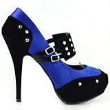 Show Story Two Tone Metal Stud Buckle High Heel Stiletto Platform Pumps,LF30438