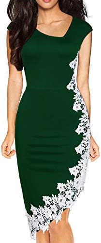 Drimmaks Women's Black Pencil Dress 3/4 Sleeve Stretchy Irregular Hem with White Lace Bodycon Dresses