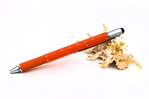 6 in 1 Multitool Pen with Gift Box - Includes 1 Ballpoint Pen, Universal Stylus Pen, Ruler,Flat and Phillips Screwdriver Bit, Level Gauge - The Perfect Multi-Function Gadget (Model A, 1PCS ORANGE) - Thumbnail 3