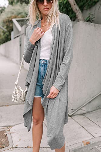PRETTYGARDEN WOMEN’S SPRING 2023 OPEN FRONT CARDIGAN CASUAL LONG SLEEVE LIGHTWEIGHT COATS FASHION FLOWY TOPS BLOUSE (LIGHT GREY,SMALL)