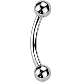 Pierced Owl 16GA ASTM F-136 Implant Grade Titanium Threadless Push-In Curved Barbell with One Fixed Ball