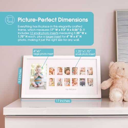 Pearhead My First Year Photo Moments, Baby's First Twelve Months Photo Collage and Gender Neutral Keepsake, Ideal for Baby Shower, New Mom Gift and Nursery Decor, 13 Photo Inserts, White
