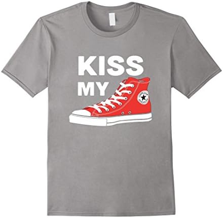 Men's Kiss My Convers Shoes T-Shirt T-Shirts Tshirt Shirts Tee Large Slate