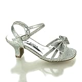 Children's Metallic Glitter Open Toe Bow Slingback Small Block Heel Sandals