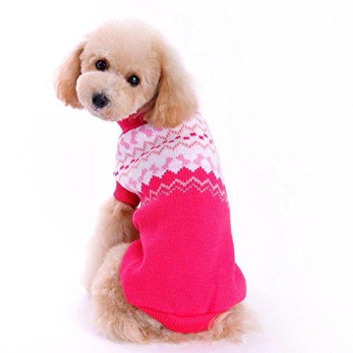 Pet Dog Clothes Winter Puppy Apparel Sweater for Small dog Girl (02# Pink, L)
