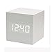 Powstro clock Modern Wooden Cube Design Digital LED Desk Alarm Clock Voice Control Thermometer Timer Calendar