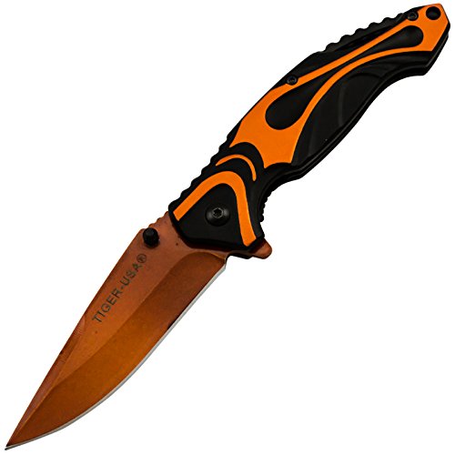 Tiger-USA Mission Soldier Tactical Assisted Open Pocket Knife Orange with Orange Blade