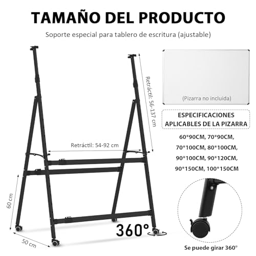 ALANO Soporte de Pizarra Blanca en Forma de A, Soporte de Pizarra Blanca Móvil con 4 Ruedas. Caballete para Pizarr Blanca Ajustable, Soporte Removible de Aluminio para Presentación de Oficina.
