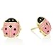 14k Yellow Gold Pink Enamel Ladybug Stud Earrings with Secure Screw-backs
