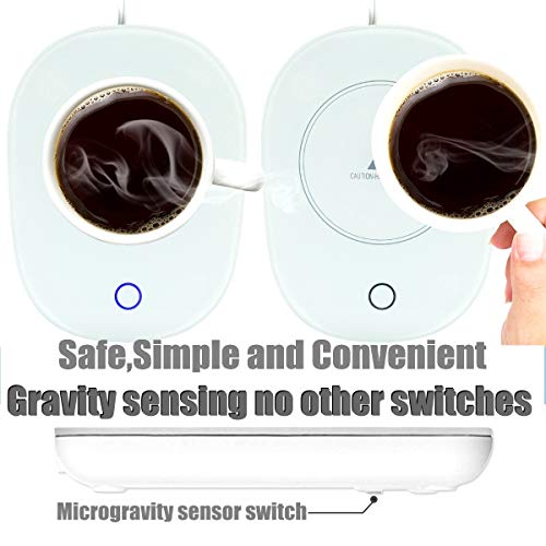 Coffee Mug Warmer with Straws Ariskey Auto Shut On/Off Beverage Warmers Plate Electric Gravity Smart Cup Warmer Pad For Desk Office and Home Office Use (Up to 131℉/55℃)with 2PCS Stainless Steel Straws and Cleaning Brush