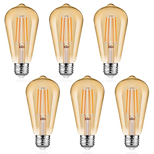Ascher Dimmable Vintage LED Edison Bulbs 6W, Equivalent 60W, Amber Warm