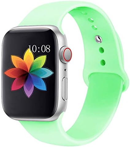 MORFU Band Compatible with Apple Watch 38mm 42mm 40mm 44mm for Women Men, Soft Waterproof Silicone Replacement Band, 42mm/44mm S/M, Light Green