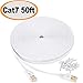Jadaol Cat 7 Ethernet Cable 50 ft Shielded, Solid Flat Internet Network Computer patch cord, faster than Cat5e/cat6 network, durable Cat7 High Speed RJ45 Lan Wire for Router, Modem, Gaming, Hub- White primary