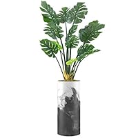 SIGNWIN Monstera Tree with Black & White Smoky Paint Smudge Effect Vase Geometric Shapes Minimalism Zen Relax/Calm Grey Dark for Living Room, Bedroom, Office - X-Large 5 Feet (60