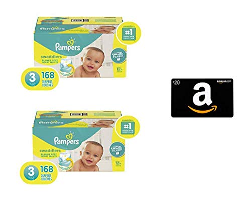 Diapers Size 3, 168 Count - Pampers Swaddlers Disposable Baby Diapers (2 qty) with Amazon.com Gift Card in a Greeting Card (Various Designs)