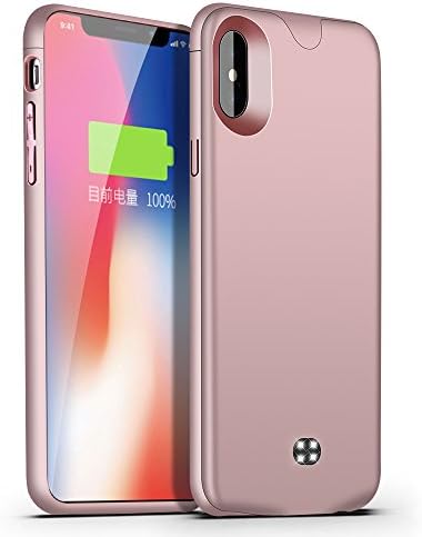 Iphone x Battery Case, Sgrice 4600Ah Rechargeable Portable Battery Charging Case Extended Battery Juice Pack Protective iphone Case for iphone X/10(5.8inch) –Rose gold