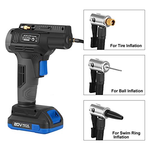 Portable Tire Inflator Air Compressor, 20V Cordless Car Tire Pump with Digital Pressure Gauge and 12V Car Charger, Rechargeable Air Pump for Automobile, Motorcycles, Bicycles, Swim Rings and Balls