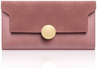 Vnlig Wallet New Ladies Stitching Magnetic Buckle Long Wallet Ring Snap Multi-function Handbag Korean Version Of The Purse (Color : Pink)