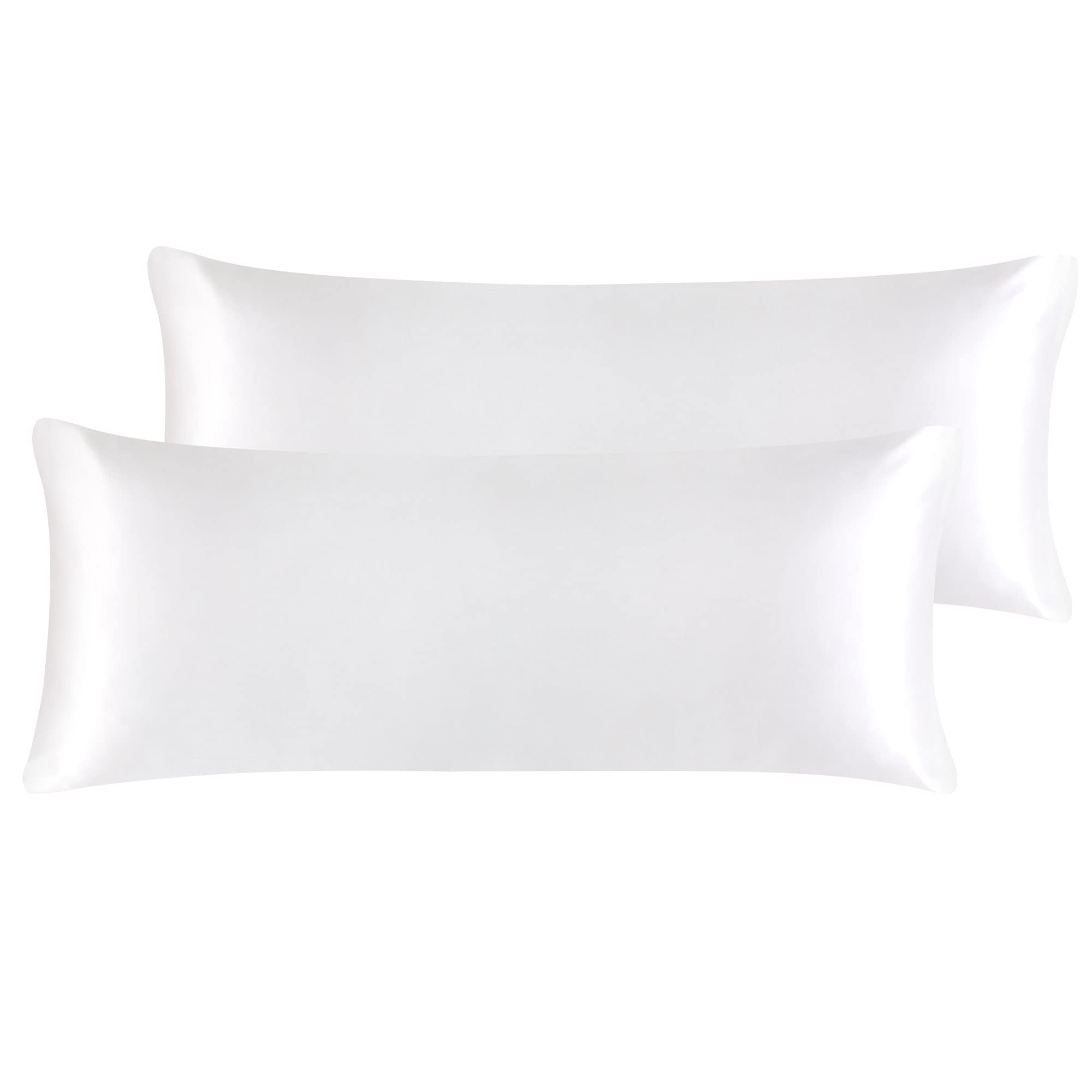 PiccoCasa Satin Body Pillowcases for Hair and Skin, 2 Pack Luxury Silky Pillow Cover Smooth Long Satin Pillow Cases with Zipper Closure White 20"x48"