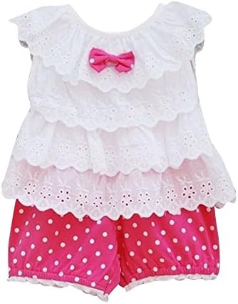 Comemall Kids Baby Girls Tops Polka Dot Lace Shirts T-shirt Shorts Pants Outfits Sets (6-12months, Rose Red)