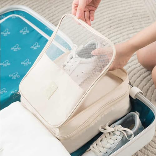 Bolsa de Sapatos para Viagem 03 Compartimentos Necessaire Organizadora de Tênis Sandálias Chinelos Sapato Porta Calçados com Zíper Malha Respirável Dobrável Economia de Espaço (PRETO)