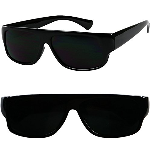 Basik Eyewear - OG Flat Top Eazy E Shades w/ Super Dark Lens Gangster Sunglasses (Black, 141)