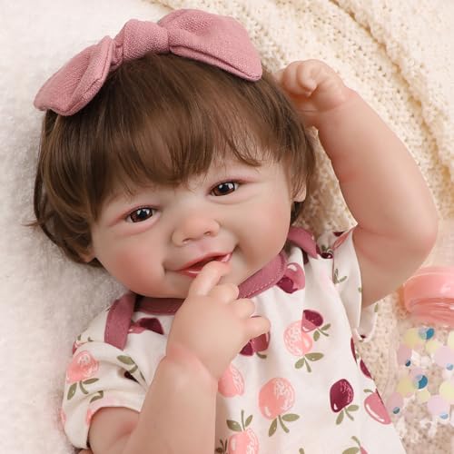 Bebê Reborn Boneca Realista Menina de Silicone Olhos Castanhos Pintado Pode dar Banho (Menina Boneca 48cm)