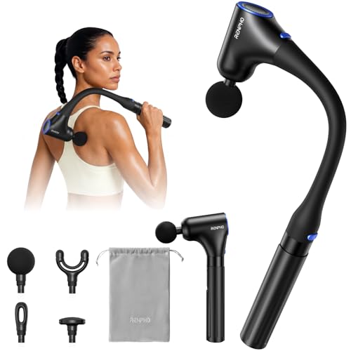 RENPHO Reach Curve Massage Gun with Extension Handle, 4-in-1 Massager | 10MM Deep Tissue, Handheld Neck Massager for Soreness, Travel Massage Tool, FSA Eligible HSA, Gifts for Men Women