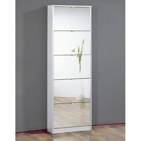 Tall Mirrored White Shoe Cabinet With Five Drawers 3614 84 3614