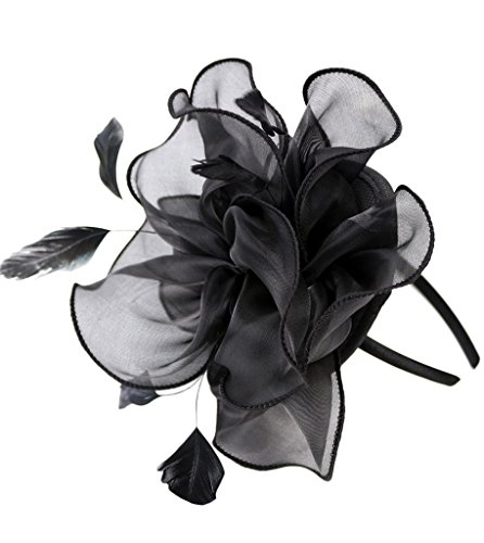 Urban CoCo Women's Vintage Flower Feather Mesh Net Fascinator Hair Clip Hat Party Wedding (Black-series 4)