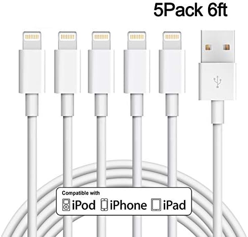 iPhone Charger, Sundix 5 Pack 6ft Lightning Cable iPhone Charging Syncing Cord Charger Cable Compatible iPhone X 8 8Plus 7 7Plus 6S 6Splus 6 6Plus SE 5 5S 5C More