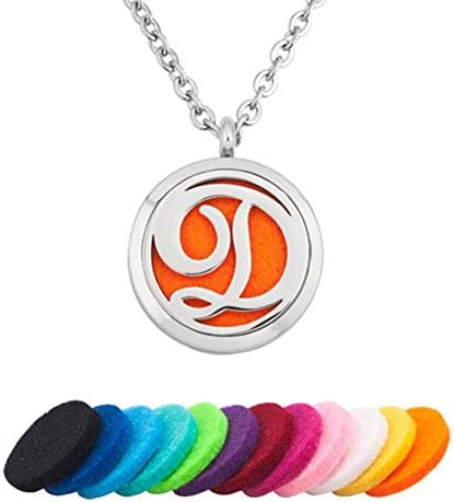 CLY Jewelry Aromatherapy Essential Oil Diffuser Necklace Locket Pendant Personalized Initial Name Necklace Alphabet 26 Letter A-Z Love English Letter with Colorful Refill Pads Ideal Gift for Women